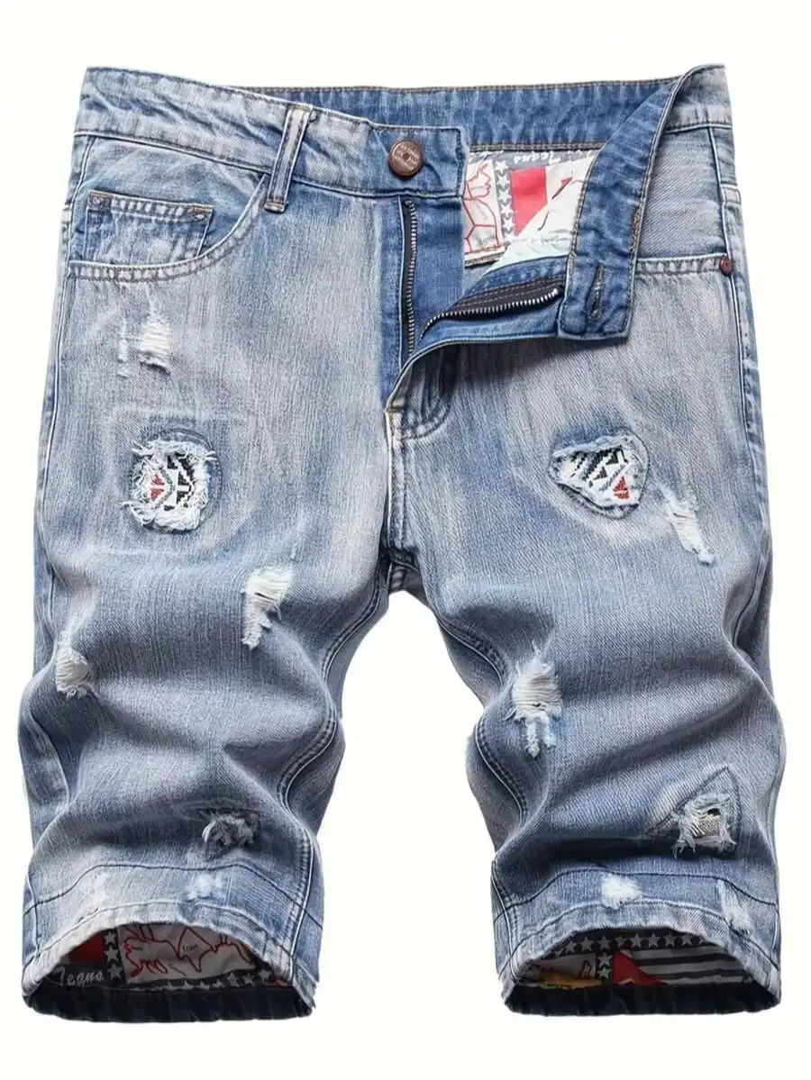 Shorts Denim Frayed - Mens Ripped Denim Shorts Mid-Rise Loose
