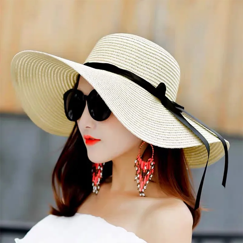 Hat Floppy Wide - Summer Women Straw Hat Bowknot Wide