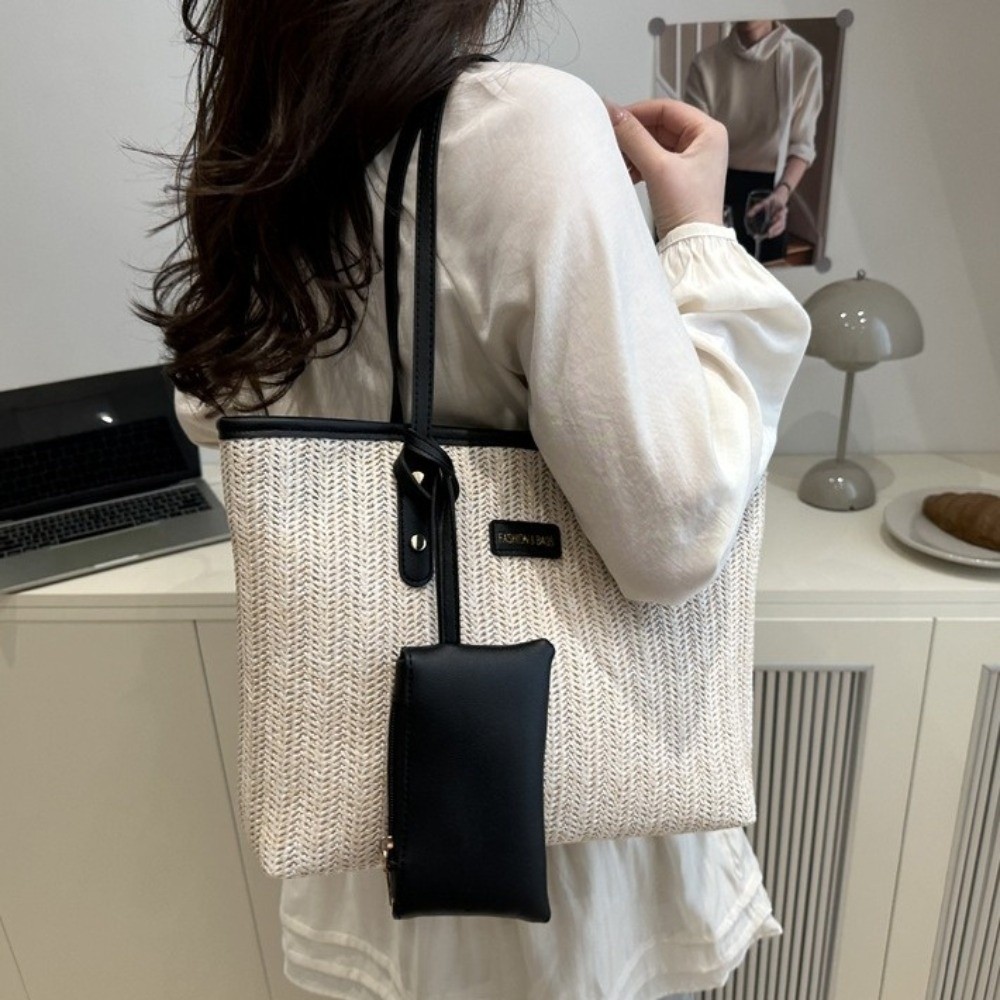 Tote Bag Beach - Simple Solid Color Weave Tote Bag