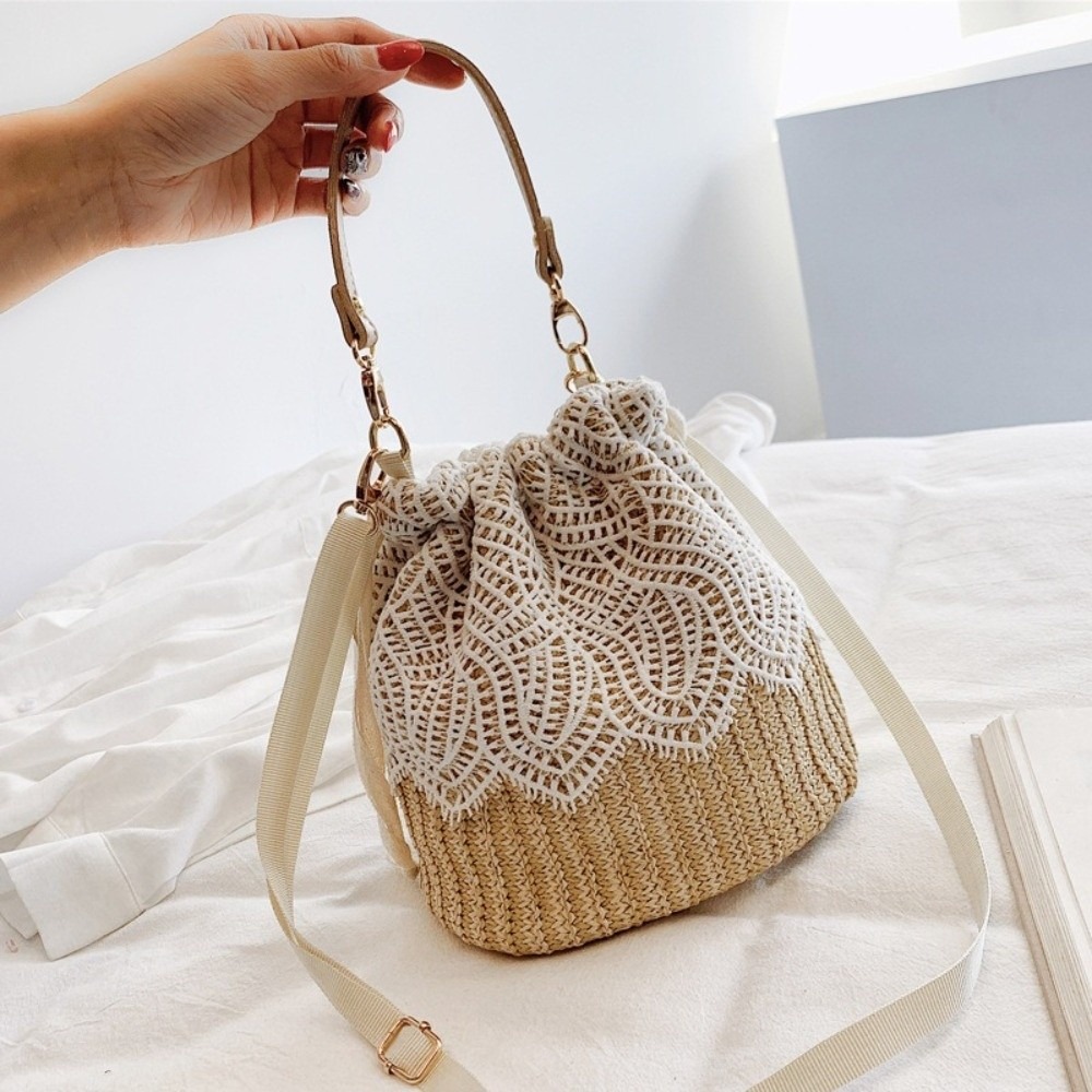 Tote Bag Beach - Casual Lace Straw Shoulder Bag Flower