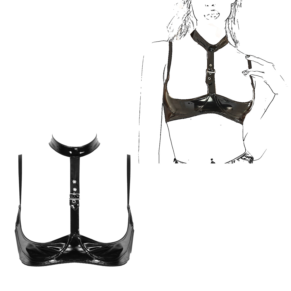 Womens Patent Leather Lingerie - Bralette Triangle Set 리뷰 및 가격