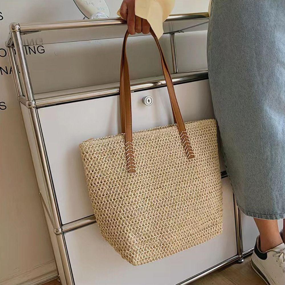 Fashion Solid Color Weave Stra - Tote Bag Beach 리뷰 및 가격