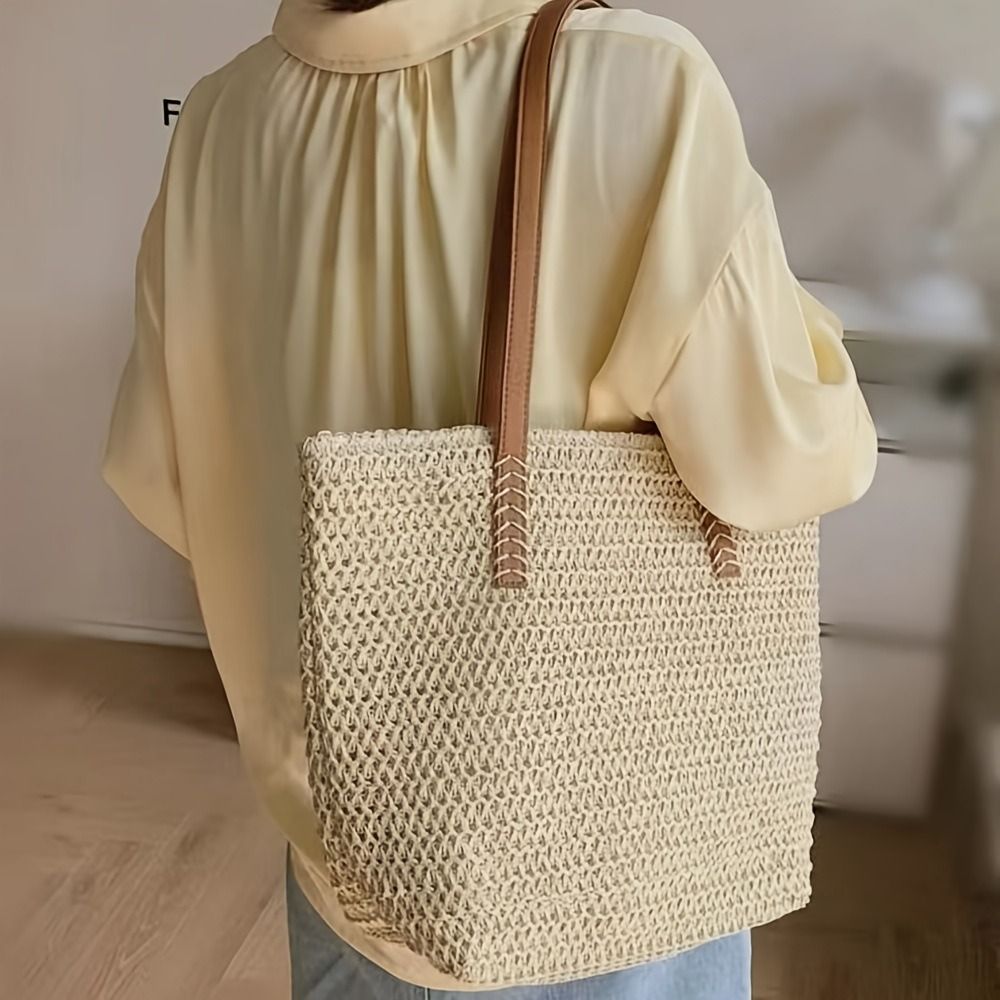 Fashion Solid Color Weave Stra - Tote Bag Beach 리뷰 및 가격