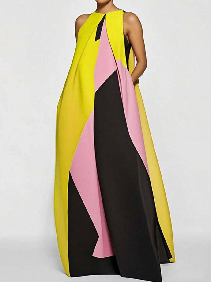 Women Color Block Maxi Dress H - Maxi Dress Halter 리뷰 및 가격