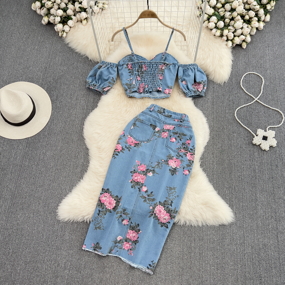 Fashion Floral Print Denim Ski - Romper Floral Print 리뷰 및 가격