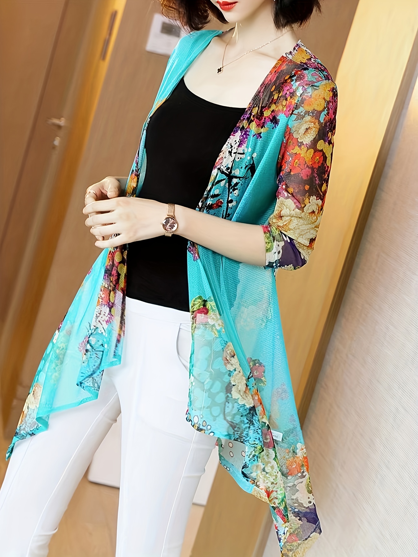 Women's Elegant Sheer Mesh Car - Kimono Sheer Floral 리뷰 및 가격