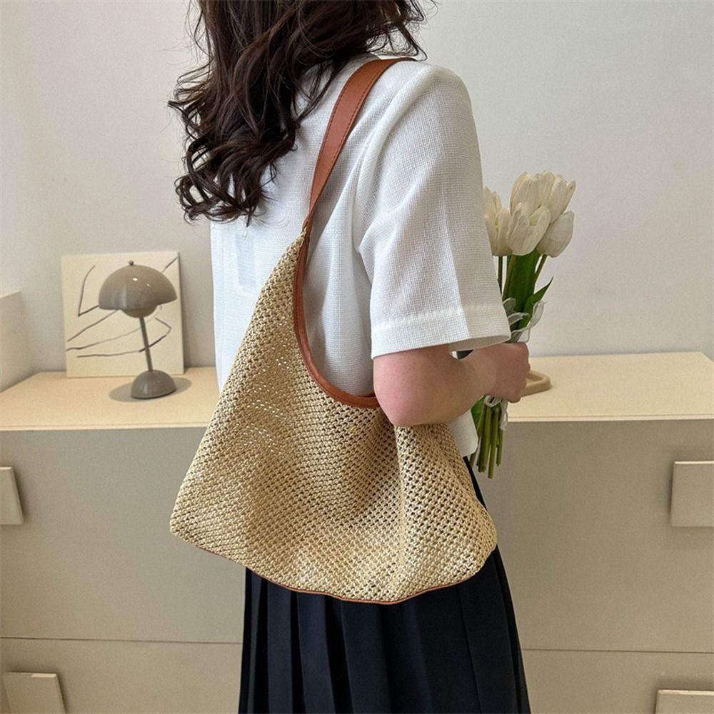 Simple Solid Color Weave Straw - Tote Bag Beach 리뷰 및 가격