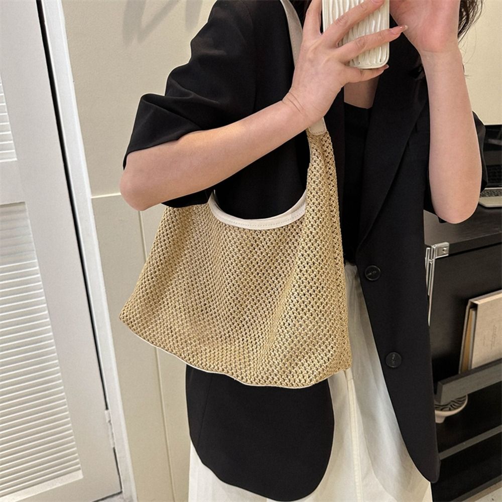 Simple Solid Color Weave Straw - Tote Bag Beach 리뷰 및 가격