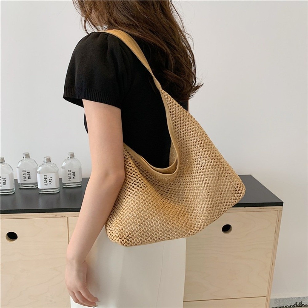 Simple Solid Color Weave Straw - Tote Bag Beach 리뷰 및 가격