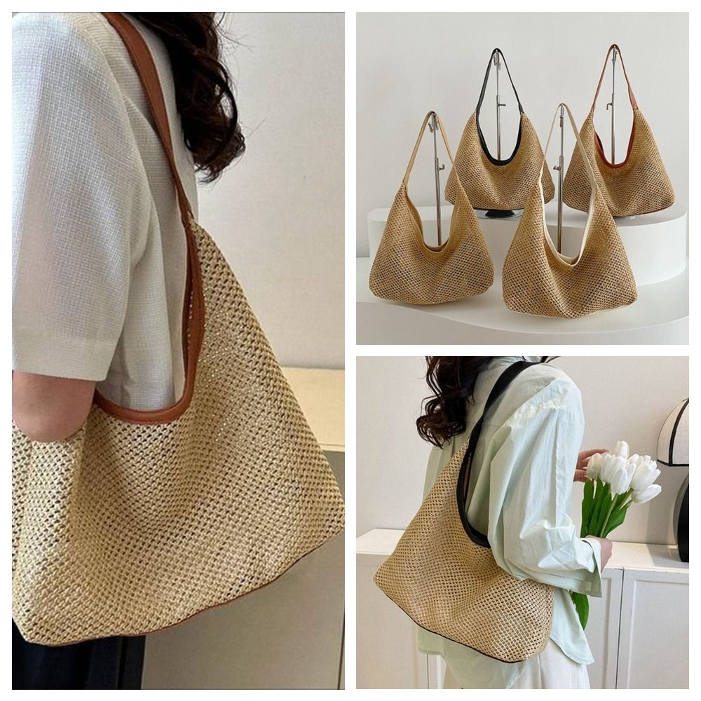 Fashion Solid Color Weave Stra - Tote Bag Beach 리뷰 및 가격