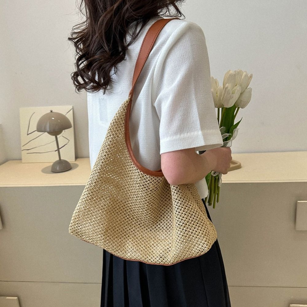 Fashion Solid Color Weave Stra - Tote Bag Beach 리뷰 및 가격