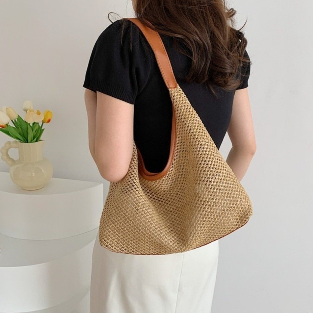 Fashion Solid Color Weave Stra - Tote Bag Beach 리뷰 및 가격