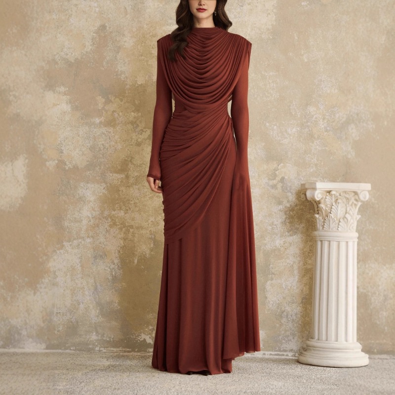 Solid Draped Neckline Long Dre - Linen Dress Wrap 리뷰 및 가격