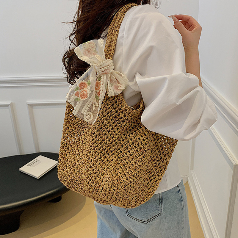Summer Lace Bow Tote Bags Wome - Crochet Bag Raffia 리뷰 및 가격