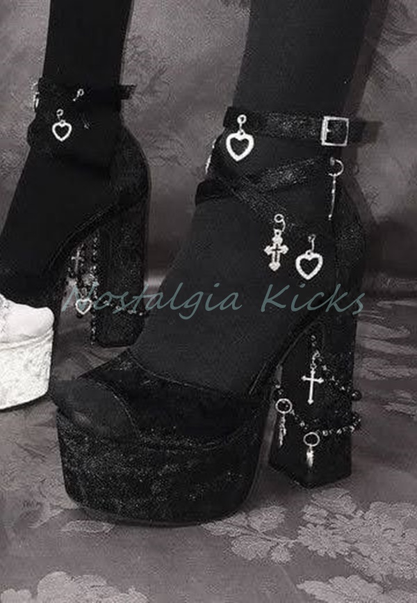 Gothic Black Velvet Platform H - Sandal Strappy Heeled 리뷰 및 가격