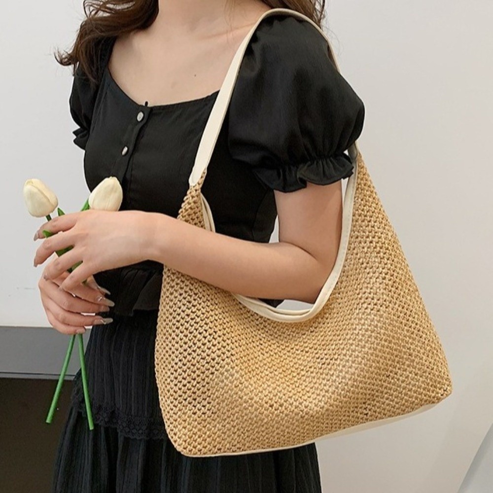 Cute Solid Color Weave Straw B - Tote Bag Beach 리뷰 및 가격
