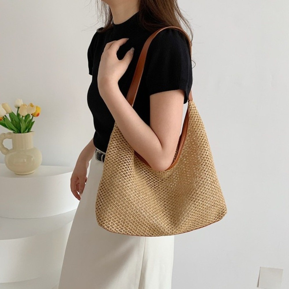 Cute Solid Color Weave Straw B - Tote Bag Beach 리뷰 및 가격