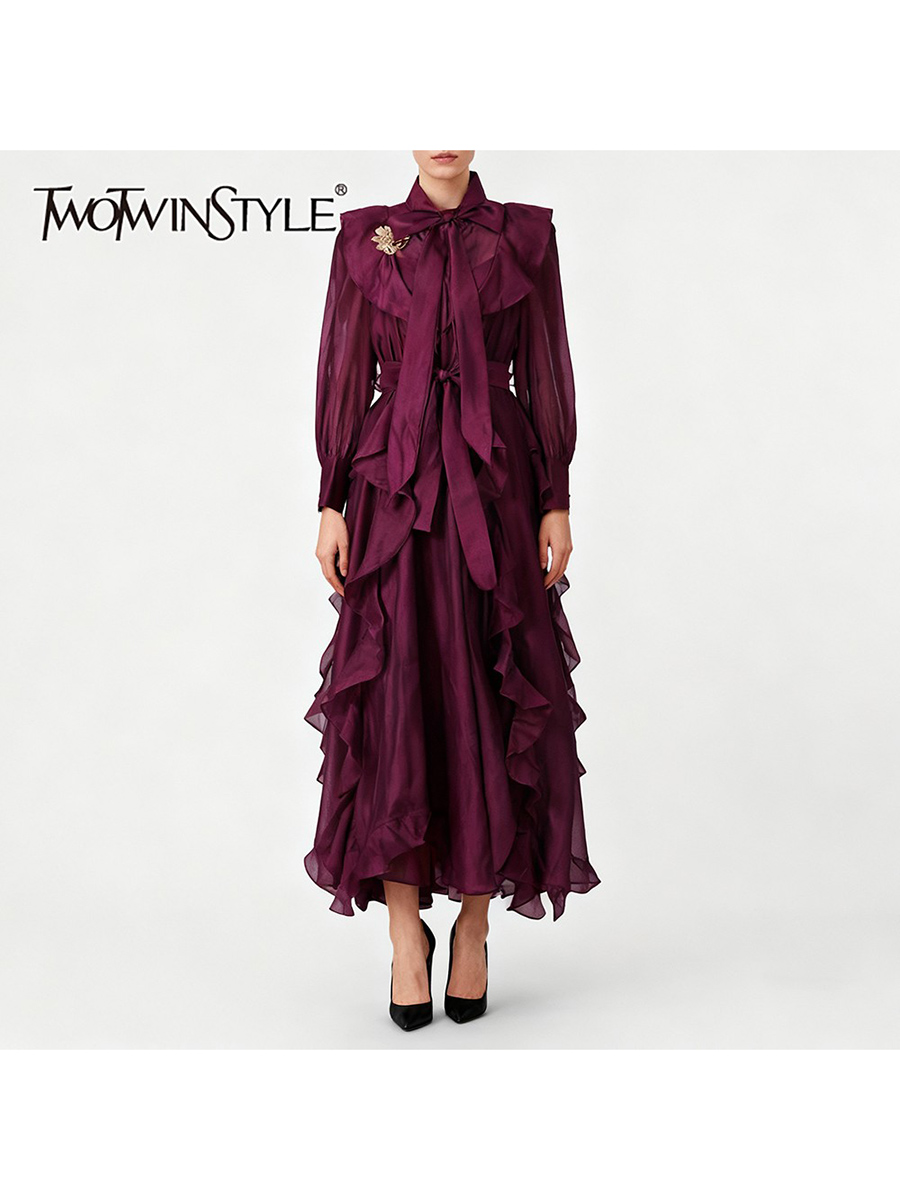 TWOTWINSTYLE Solid Spliced Ruf - Linen Dress Wrap 리뷰 및 가격