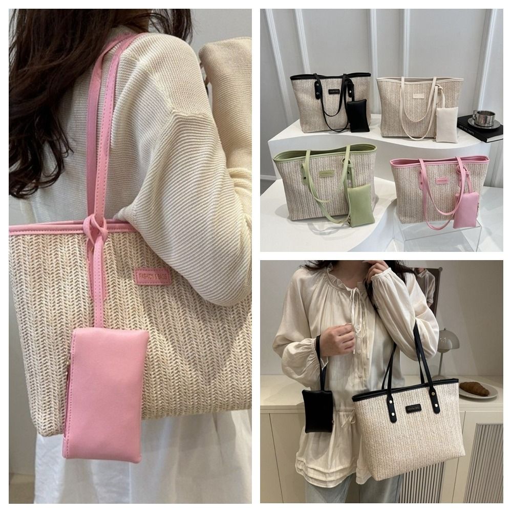 Fashion Solid Color Weave Tote - Tote Bag Beach 리뷰 및 가격