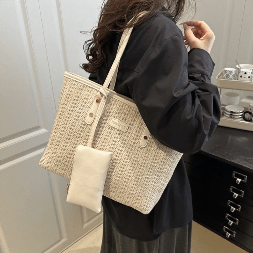 Fashion Solid Color Weave Tote - Tote Bag Beach 리뷰 및 가격