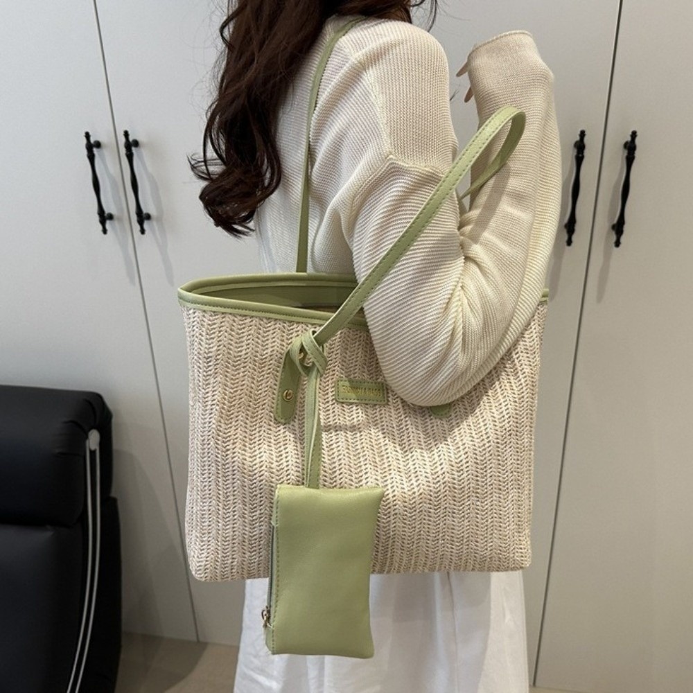 Fashion Solid Color Weave Tote - Tote Bag Beach 리뷰 및 가격
