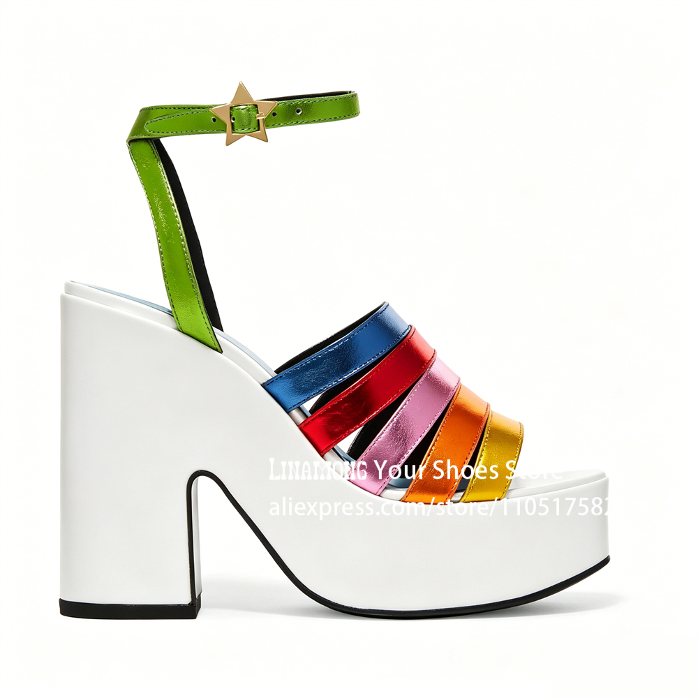 Multicolor Strappy Chunky Heel - Sandal Strappy Heeled 리뷰 및 가격