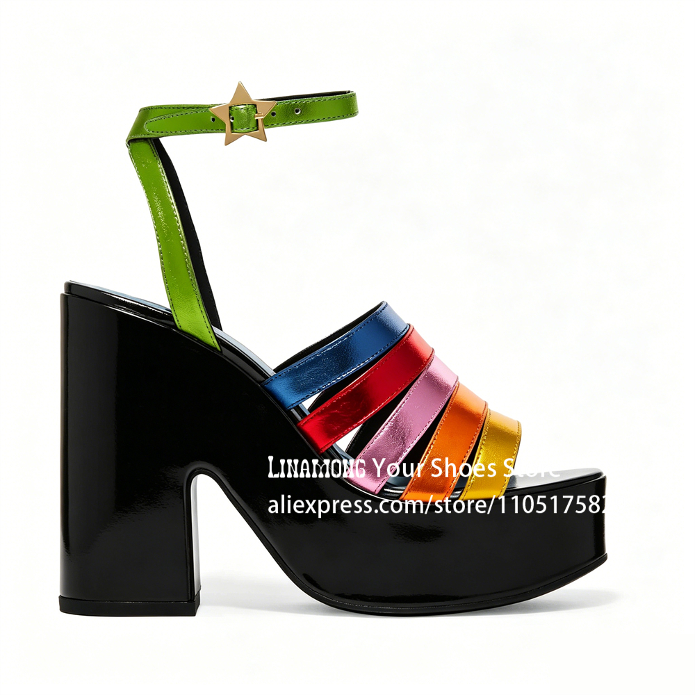 Multicolor Strappy Chunky Heel - Sandal Strappy Heeled 리뷰 및 가격