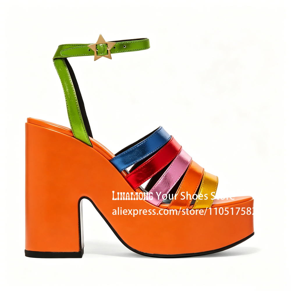 Multicolor Strappy Chunky Heel - Sandal Strappy Heeled 리뷰 및 가격