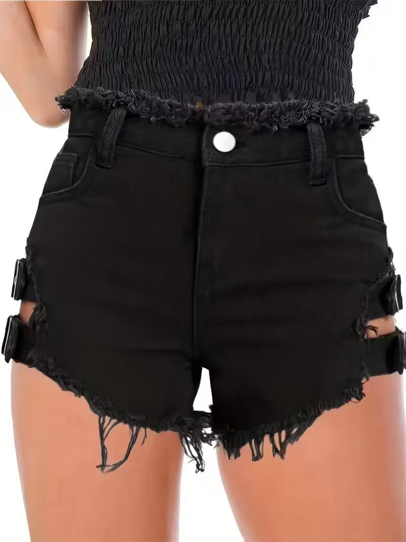 Women's Black Denim Shorts Low - Shorts Denim Frayed 리뷰 및 가격