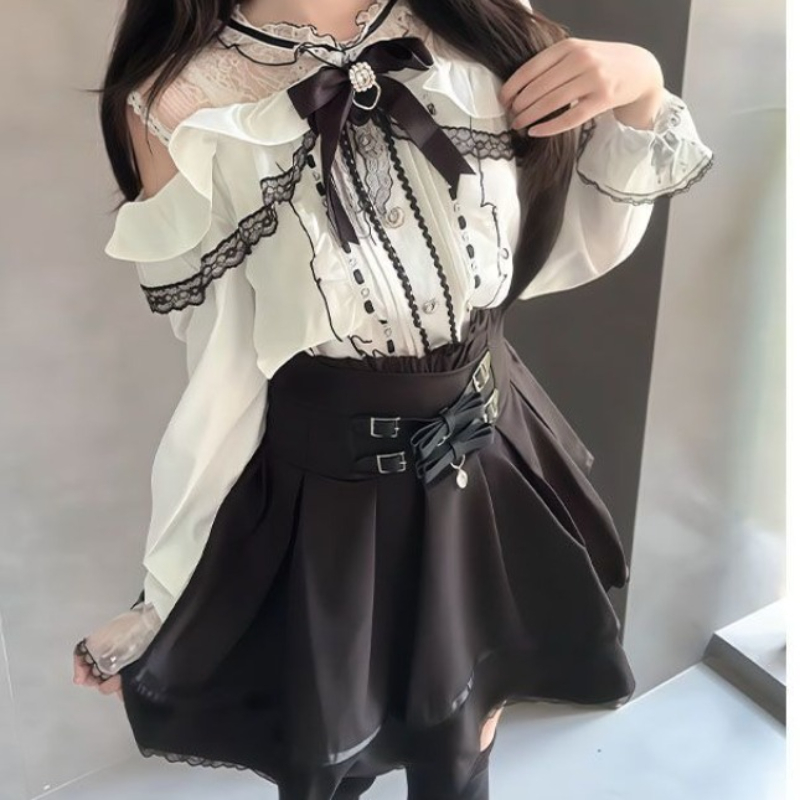 Japanese Gothic Y2k Lolita Sty - Blouse Off Shoulder 리뷰 및 가격