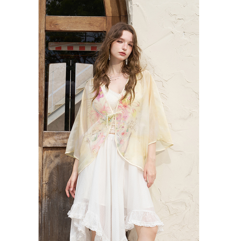 ELFSACK New Chinese Frog Butto - Kimono Sheer Floral 리뷰 및 가격
