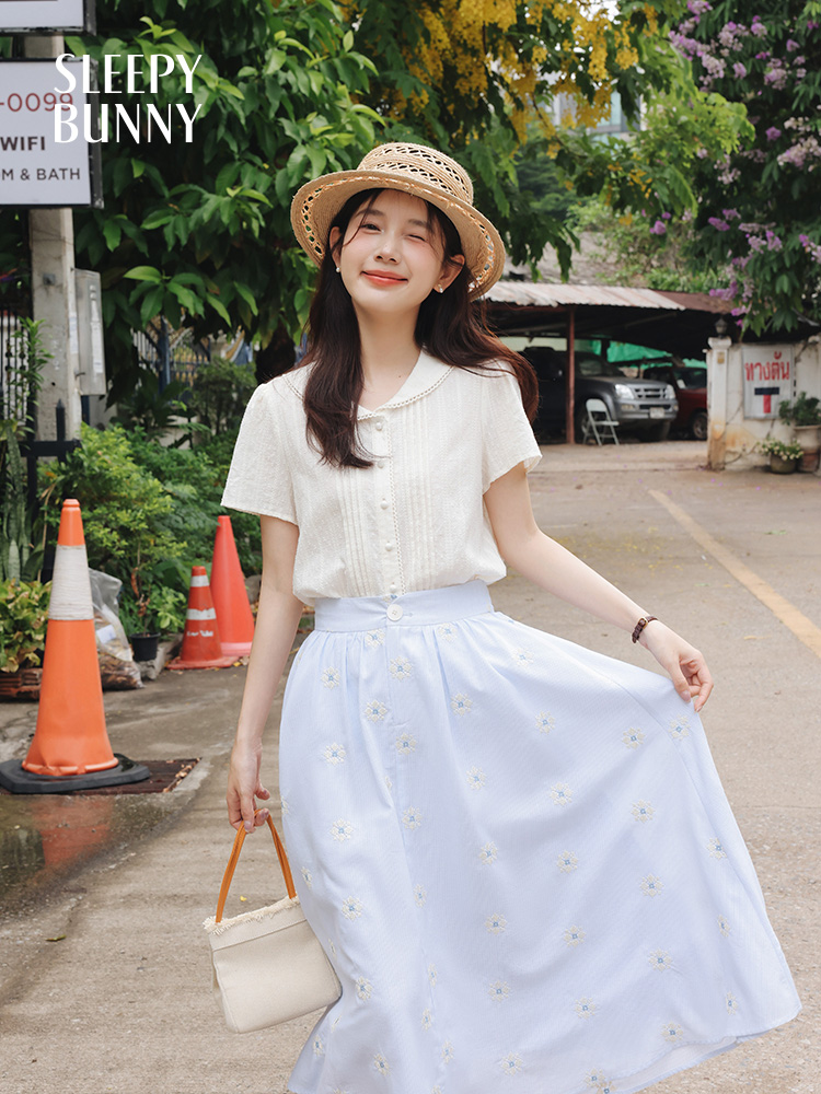Vintage White Shirt Floral Emb - Midi Skirt Floral 리뷰 및 가격