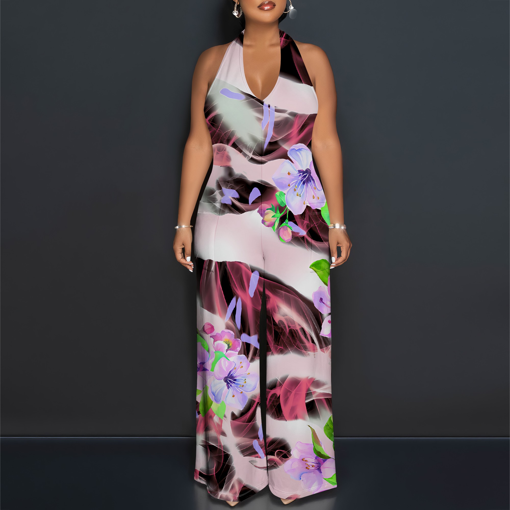 Floral Print Halter Jumpsuit - - Romper Floral Print 리뷰 및 가격