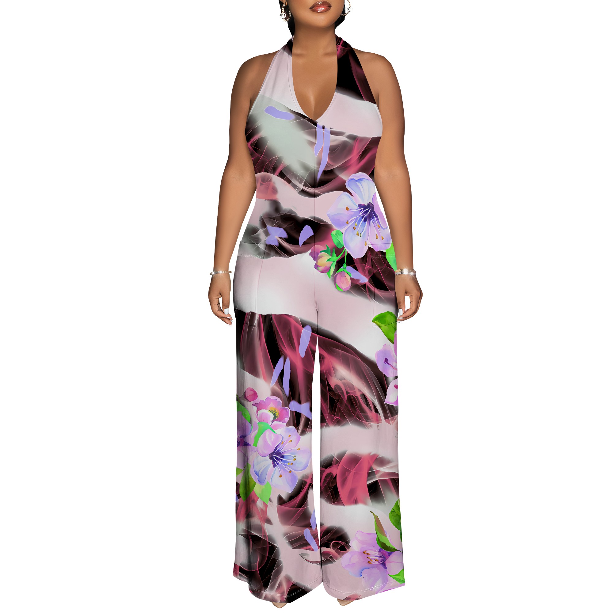 Floral Print Halter Jumpsuit - - Romper Floral Print 리뷰 및 가격