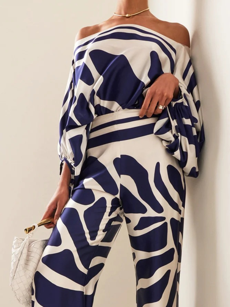 Women's Printed Satin 2-piece  - Blouse Off Shoulder 리뷰 및 가격