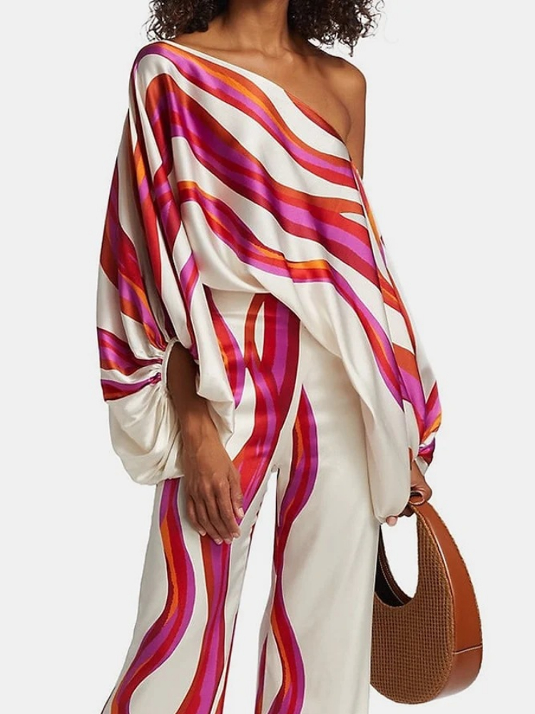Women's Printed Satin 2-piece  - Blouse Off Shoulder 리뷰 및 가격