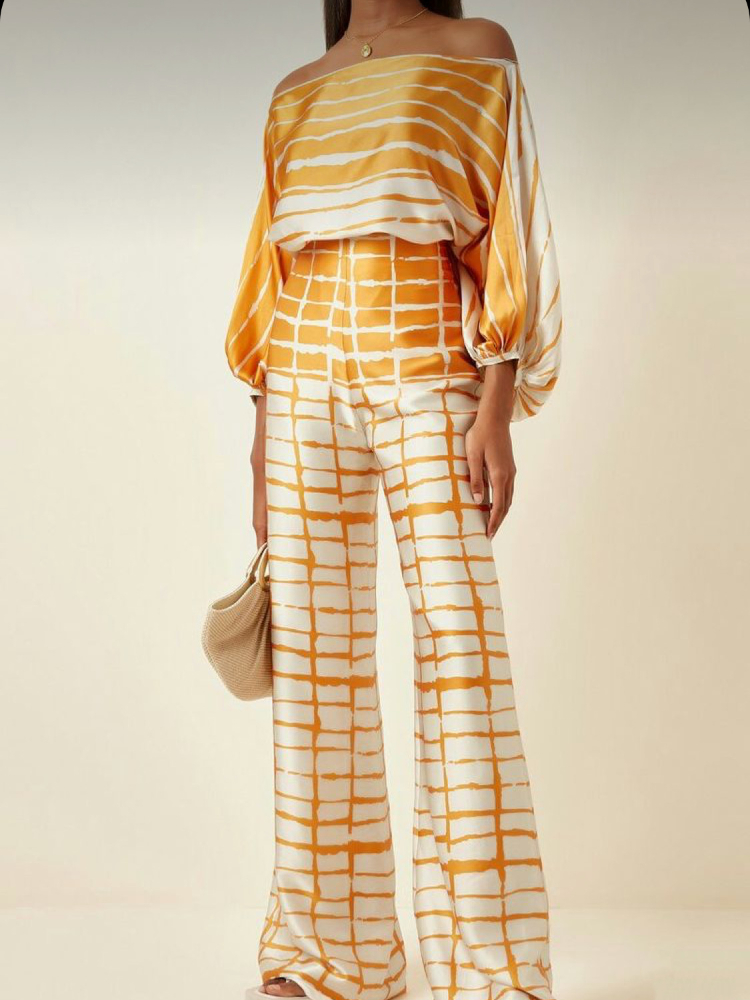 Women's Printed Satin 2-piece  - Blouse Off Shoulder 리뷰 및 가격