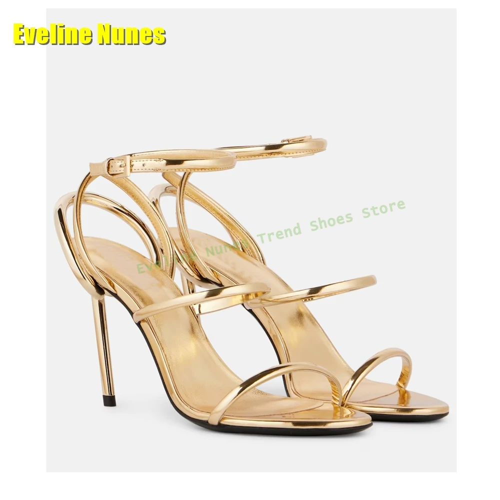 Golden Strappy Metallic Leathe - Sandal Strappy Heeled 리뷰 및 가격