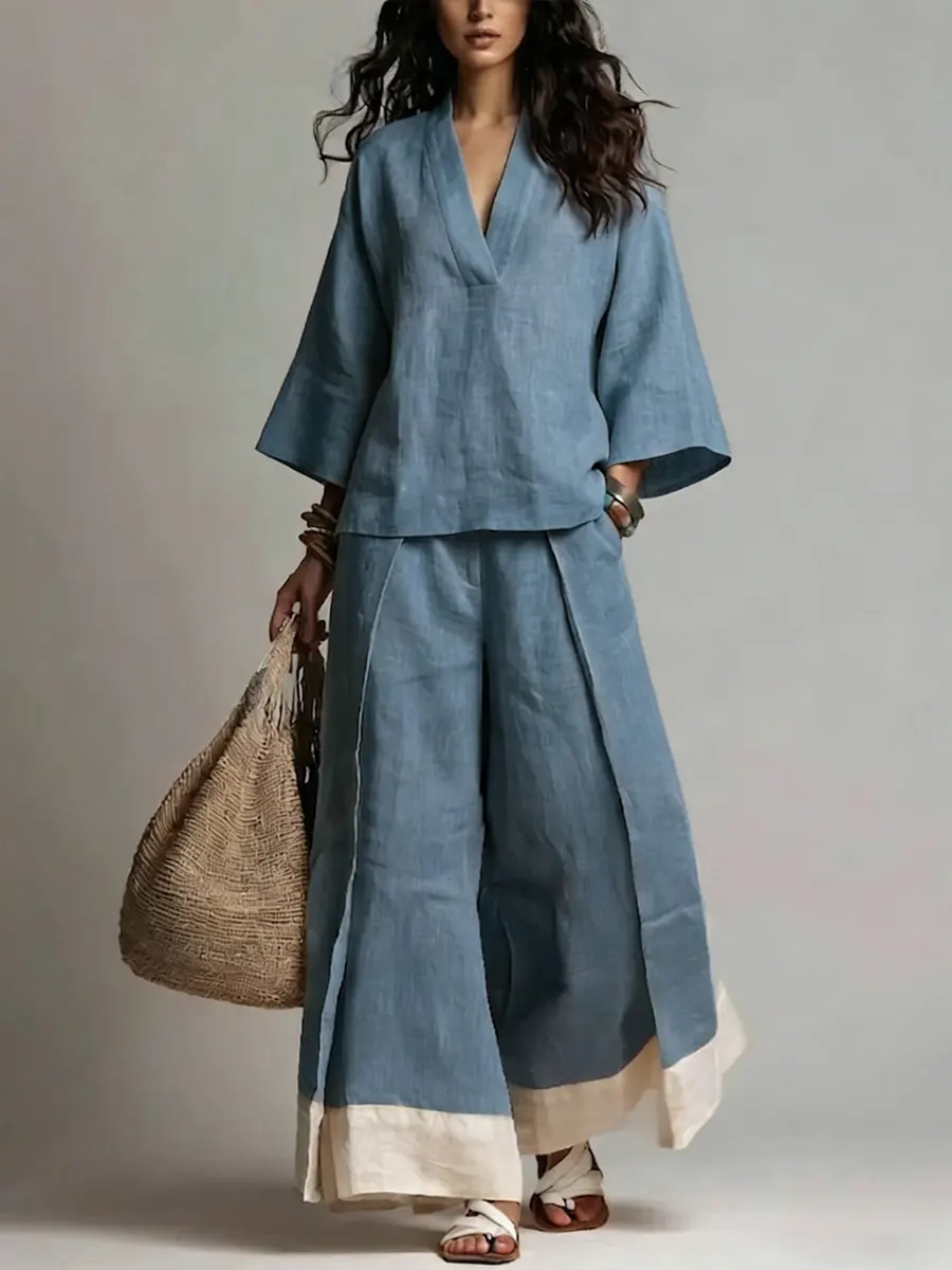 Summer Women V-neck Cotton Lin - Linen Pant Wide 리뷰 및 가격