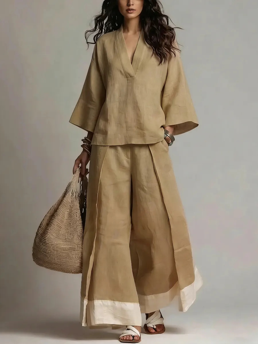 Summer Women V-neck Cotton Lin - Linen Pant Wide 리뷰 및 가격