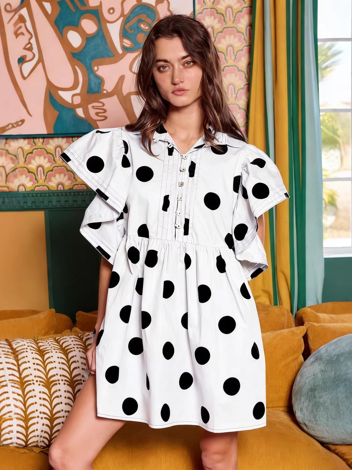 Spring Summer Polka Dot Print  - Blouse Off Shoulder 리뷰 및 가격