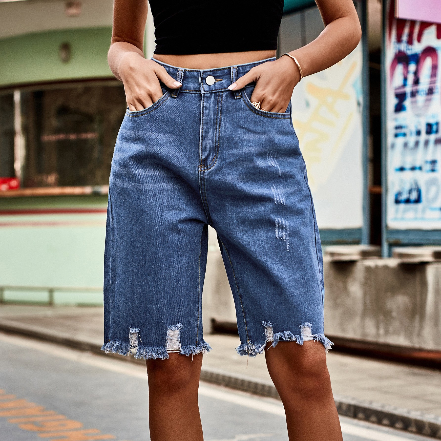 Summer Women's Clothing Distre - Shorts Denim Frayed 리뷰 및 가격