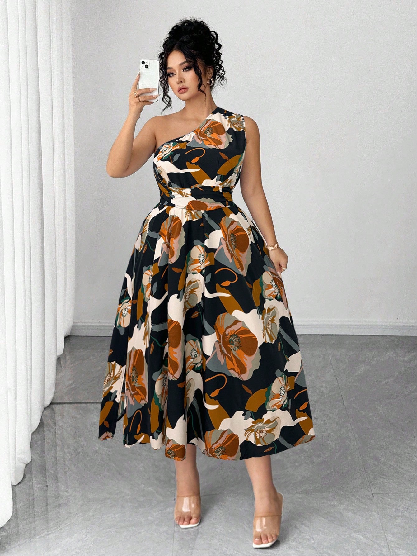 Asymmetrical One-Shoulder Flor - Midi Skirt Floral 리뷰 및 가격