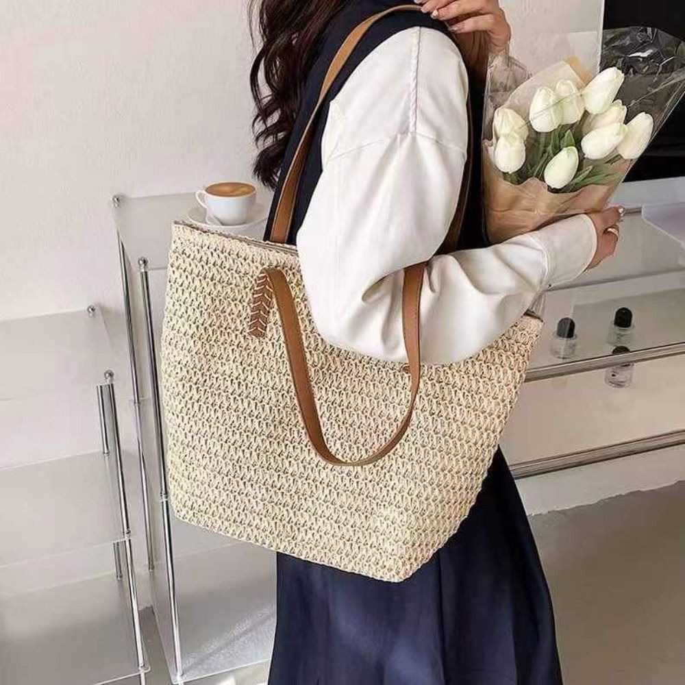 Casual Solid Color Weave Straw - Tote Bag Beach 리뷰 및 가격
