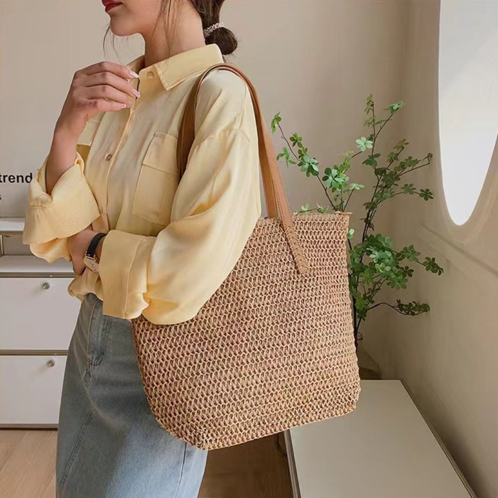 Casual Solid Color Weave Straw - Tote Bag Beach 리뷰 및 가격