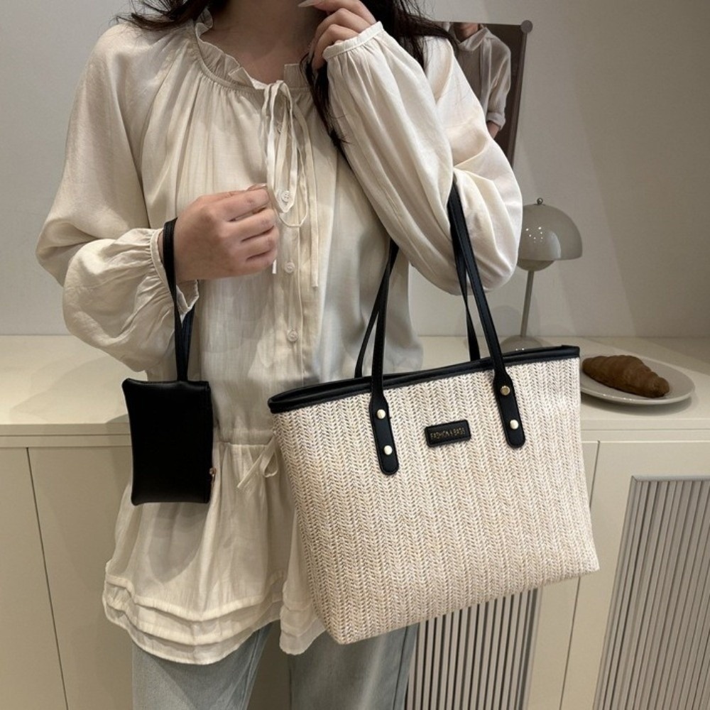 Casual Solid Color Weave Tote  - Tote Bag Beach 리뷰 및 가격