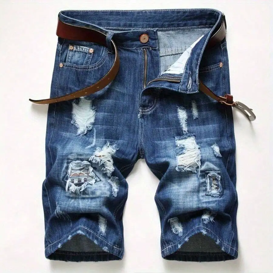 Mens Ripped Denim Shorts Mid-R - Shorts Denim Frayed 리뷰 및 가격