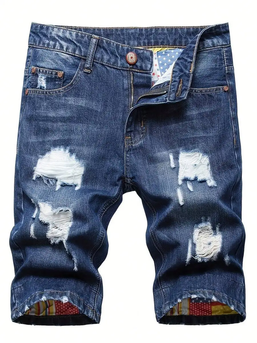 Mens Ripped Denim Shorts Mid-R - Shorts Denim Frayed 리뷰 및 가격