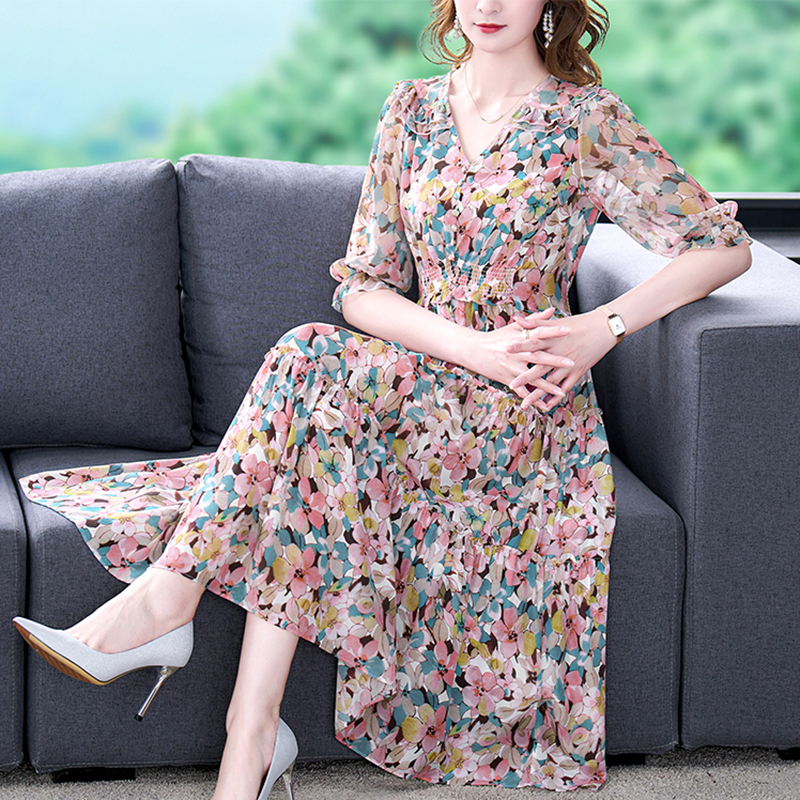Summer Floral Natural Silk V-N - Midi Skirt Floral 리뷰 및 가격