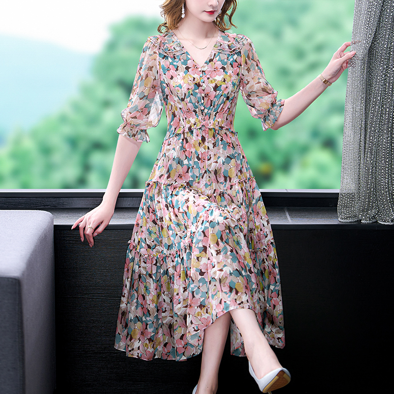 Summer Floral Natural Silk V-N - Midi Skirt Floral 리뷰 및 가격